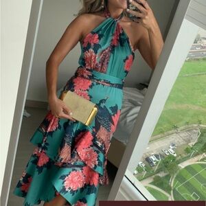 PatBO Blue and Pink High Low Sundress Halter Neck